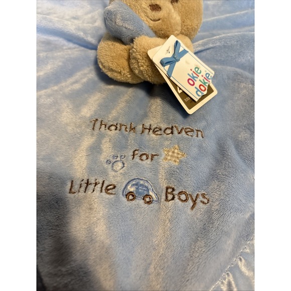 Okie Dokie Bear Thank Heaven for Little Boys Blue Blanket Star Satin Rattle - Picture 2 of 3